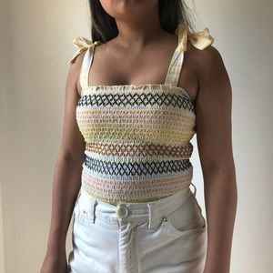 Yellow Square Neck Scrunch Top